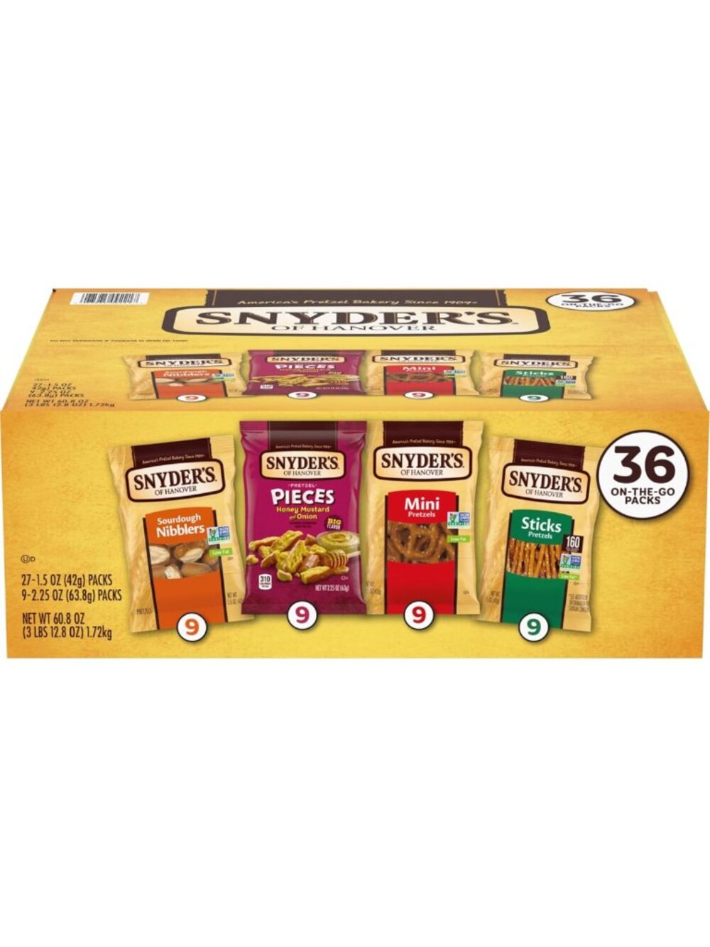 Variety Pack Pretzels, 36 Count - Crunchy Snack Mix for Parties & Sharing